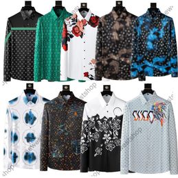 High version designer mens dress shirts summer casual silik shirt geometry letter patchwork plaid striped print tshirt tops flowers Runway style XXXL 3XL