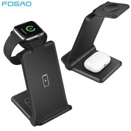 Chargers 3 in 1 Wireless Charger 15W Fast Charging Dock Station Foldable Holder For iPhone 14 13 12 11 XS X 8 Apple Watch 7 6 Airpods Pro