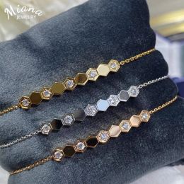 Strands Hot Selling 925 Sterling Silver Inlaid Zircon Bee My Love Honeycomb Bracelet Women'S Simple Fashion Light Luxury Brand Jewellery