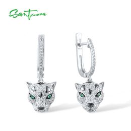 SANTUZZA Pure 925 Silver Dangling Earrings For Women Sterling Silver Sparkling Green Spinel White CZ Animal Fine Chic Jewellery 240419