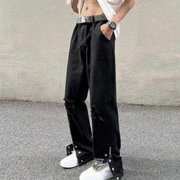 Men's Jeans Men Flared Side Split Cuffs Denim Pants High Street Style Summer With Ripped Holes Wide Leg Design Solid For A