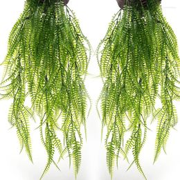Decorative Flowers Artificial Plant Green Persian Fern Leaves Hanging Vines Grass Wedding Party Outdoor Garden Home Wall Decoration Diy Fake