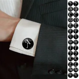 Links Men's Fashion AZ Alphabet Cufflinks Silver Color Glass Dome Letter Cuff Button for Male Gentleman Shirt Wedding Cuff Links Gift