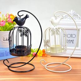 Candle Holders Iron Candlestick European Butterfly Bird Creative Home Decoration Ornaments Vintage Cage Lanterns Set Up Boutique Supply