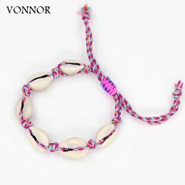 Strands Multicolor Cotton Rope Handwoven Adjustable Shell Bracelets for Women Girls Jewellery Friendship Bracelet Wrist Accessories Gifts