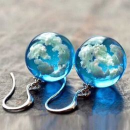 Dangle Chandelier Exquisite Fashion Round Glass Blue Sky and White Clouds Pattern Earrings Personality Silver Colour Metal Hook H240423