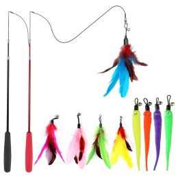 Accessories Cat Toys Cat Feather Wand, 11PCS Cat Interactive Toys, Kitten Retractable Fishing Rod Toys Improve Interactive and Pet Health