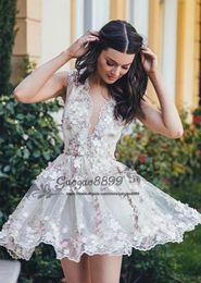 Sexy v neck short Homecoming Dresses 2019 ALine chic 3D floral Lace Graduation Cocktail Gowns Custom Made Cheap tulle saudi prom 1685573