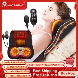 Massager Jinkairui Electric Shiatsu Head Neck Cervical Ttraction Body Massager Car Back Pillow with Heating Vibrating Massage Device