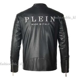 Philipe Plein Designer High Quality Luxury Fashion Men's PP Skull Embroidery Leather Jacket Thick Baseball Collar Jacket Coat Simulation Motorcycle 845