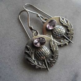 Dangle Chandelier Vintage Oval Light Pink Stone Earrings Personality Silver Colour Metal Carving Flower Pattern Jewellery H240423
