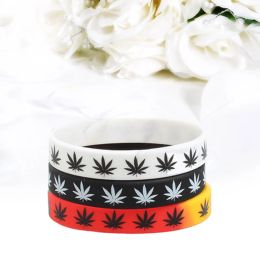 Strands 1pc Silicone Leaves Fashion Leaf Print Bracelet&Bangles Black White Colour Wristband Fashion Jewellery