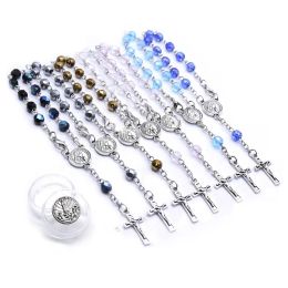 Strands QIGO Fatima Crystal Rosary Bracelet Jesus Cross Religious Jewellery With Box Eight Colours For Men Women
