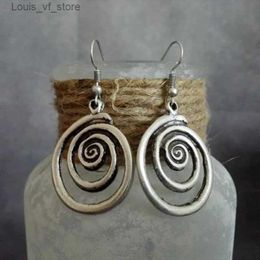 Dangle Chandelier Ethnic Silver Colour Metal Round Earrings Personality Retro Geometry Make Old Spiral for Women Accessories H240423