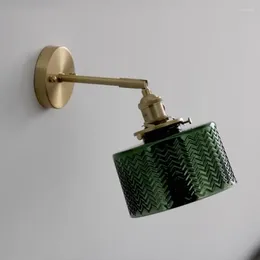 Wall Lamp Vintage Glass Lamps For Bedroom Bedside Hallway El Sconce Light Background Retro Green Pull Switch Lighting Decoration