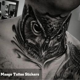 Tattoos Black Owl Temporary Tattoo Sticker Waterproof Lasting HandPainted Hand Back Neck Fake Tattoo Big Personality Tattoo Sticker Men