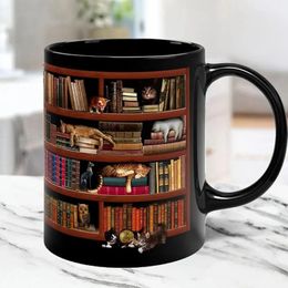 3D Bookshelf Mug Library Cup Cat Design Book Club Novelty Coffee Motivational Quote Durable 240418