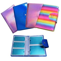 Polijsters 50slots Laser Purple/blue/pink/rainbow Nail Stamping Plate Case Rectange Storage Bag Nail Art Plate Organiser For6*12/9.5*14.5cm