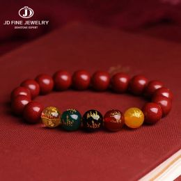 Strands JD Natural Cinnabar Birth Year Of Dragon Five Way Gods Of Wealth Agate Bracelet Women Men Lucky Attract Fortune HandString Gift