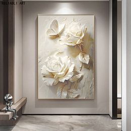Cream Style Abstract Flowers Living Room Wall Decoration Painting,Modern Print Flora Canvas Poster Home Decor Art Picture unframed