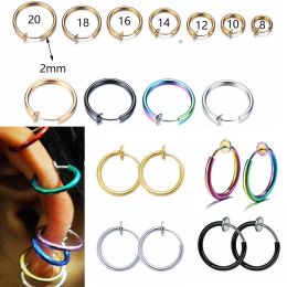 Earrings 2 PCS Punk Goth Earrings Titanium Retractable Earrings for Women Septum Clip on Body Nose Lip Ear Fake Piercing Rings Stud