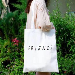 Shopping Bags Friends Bag Personalised Tote Canvas White Harajuku Women Handbag Reusable English Alphabet Letter Gift