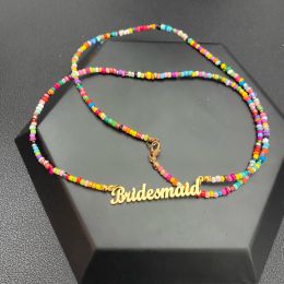 Necklaces Custom Name Necklace Rainbow Seed Beads Nameplate Choker Personalised Women's Necklaces Boho Colourful Collar Femme Jewellery Gift