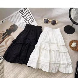 Skirts Ruffles Elastic High Waist White Mini Skirt Korean Fashion Short A-Line Black For Women 2024 Summer