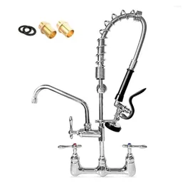 Kitchen Faucets Commercial Wall Mounted Restaurant Faucet With Sprayer 8" Adjustable Centre 19" Rubber Hose Swivel Nozzle Stainless Steel