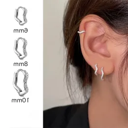 Earrings 1Pcs Stainless Steel Minimal Wave Hoop Earrings Crystal Zirconia Small Huggie Thin Cartilage Earring Piercing Jewellery 2024 New