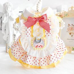 Dog Apparel Spring And Summer Princess Style Yellow Colour Dress Red Dotted Printing Bear Towing Lolita Small Pet Clothes