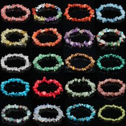 Strands Natural Crystal Gemstone Bracelet Irregular Energy Stone Beads Chips Jewellery Amethyst Aquamarine Wristband Bangles for Women Men