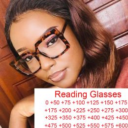 Lenses Brand Designer Vintage Oversized Square Reading Presbyopic Glasses Women Leopard Big Frame Eyeglasses Magnifying +2 +3 +6