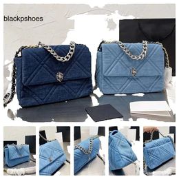 Chanellly CChanel Chanelllies CC Blue Tone Handbag Flap Bag Gold Sier Denim 9a Ruthenium Finish Metal Thick Chain Gabrielle Classic Quilted Purses JL2N