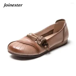 Casual Shoes Women Genuine Leather Slip On Loafers Ladies Anti Skid Soft Boat Retro Round Toe Walking Ballet Flats Comfort Mom Shoe