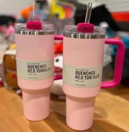 US Stock PINK Flamingo Tumblers H2.0 40oz Stainless Steel Cups with Silicone handle Lid And Straw Car mugs Keep Drinking Cold Water Bottles Winter Pink GG0423