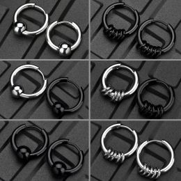 Clips 1 Pair Stainless Steel Hoop Earrings for Men Women Small Circle Metal Ball Antiallergic Ear Buckle Rock Hip Hop Jewellery