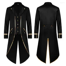 Men's Trench Coats Mediaeval For Men Tuxedo Jacket Halloween Gothic Victorian Overcoat Steam Punk Cosplay Retro Dovetail Gold Trimmed