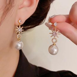 Hoop Earrings S925 Silver Needle Elegant Exquisite Minimalist Set Zircon Star-shaped Pearl Pendant Women Jewellery