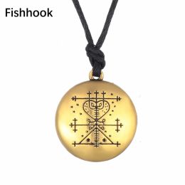 Necklaces Fishhook Maman Brigitte Voodoo Loa Veve Necklace Pendant Money Rich Chain Talisman Wealth Amulet Gold Color Viking Men Jewelry