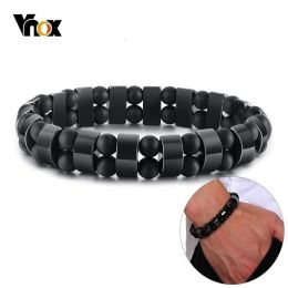 Bangle Vnox Stretch Mens Black Bracelets Hematite Tiger Eye Beads Bracelets Casual HOMBRE Wristband