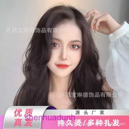 Wig full head cover natural long hair hand woven MONO net left middle boundary invisible fluffy skull top increased volume