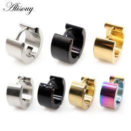 Earrings Alisouy 2pcs 7*9mm Unique Fashion Female Jewellery Punk Stainless Steel Huggies Small Circle Hoop Earrings for Women Men Jewellery