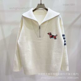 2024 Autumn/winter New Tb Dog Embroidered Four Bars Half Zipper Knitwear for Womens Wear Korean Loose Sweater