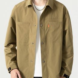 Shirts Collar Mens Jacket Chest Pockets Single Breasted Waterproof Men Windbreaker Casual Jacket Coats Plus Size 8XL 240423