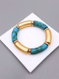 Strands Fashion and Personality Bracelet Multicoloured Acrylic Bent Tube and Bamboo Tube Bracelet with Retro Marble Pattern