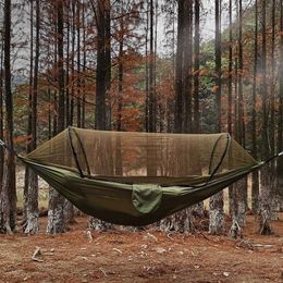 Camp Furniture Outdoor camping anti roll nylon hammock with mosquito net automatic quick opening pole mosquito net hammock Y240423
