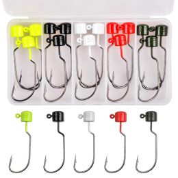 Accessories 15Pcs Ned Rig Jig head hooks 7g 10g Finesse Mushroom Jigs Fishing Offset hooks weedless Worm hook Soft bait Bass fishing Rig Kit