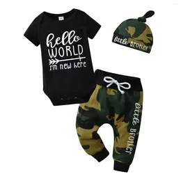 Clothing Sets 1.Fashion Born Infant Baby Boy Clothes Set Short Sleeve Romper Top And Camo Pants Cap Three-pieces Outfit For Boys