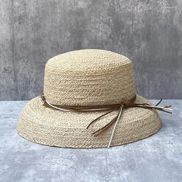 Berets Bohemian National Wind Raffia Flat Top Lampshade Straw Hat Women's Summer Outdoor Beach Fashion Sunshade Sunblock